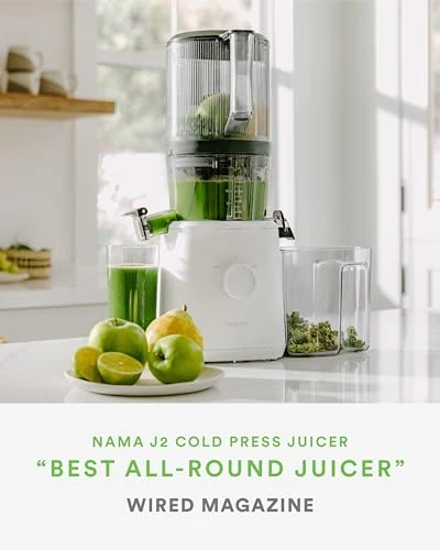Nama J2 Cold Press Juicer – Self Feeding for Hands Free Operation with Wide Mouth Hopper for Whole Recipe Loading, Zero Waste Masticating Juicer For More Juice, Less Pulp – Easy Cleanup & Assembly: Home & Kitchen